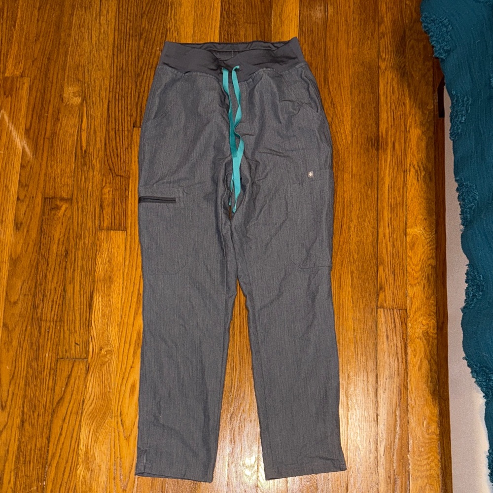 Figs Women's Gray Scrubs with Teal Drawstring